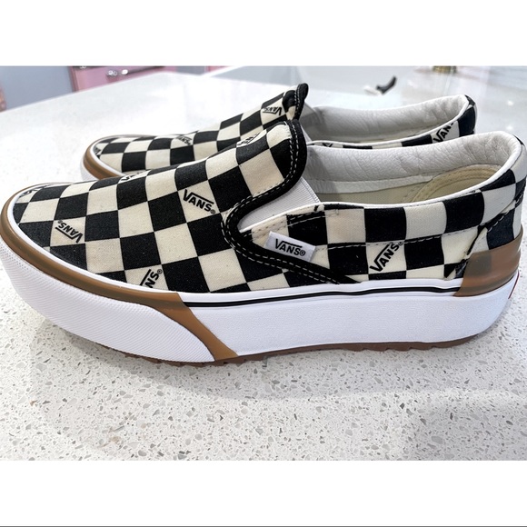 Vans Slip On Stacked platform Checkerboard Skate Shoe - Black / White - Picture 4 of 8